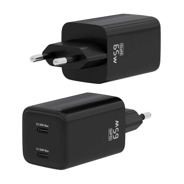 Sieninis įkroviklis Aisens ASCH-65W2P040-BK Juoda 65 W (1 vnt.)
