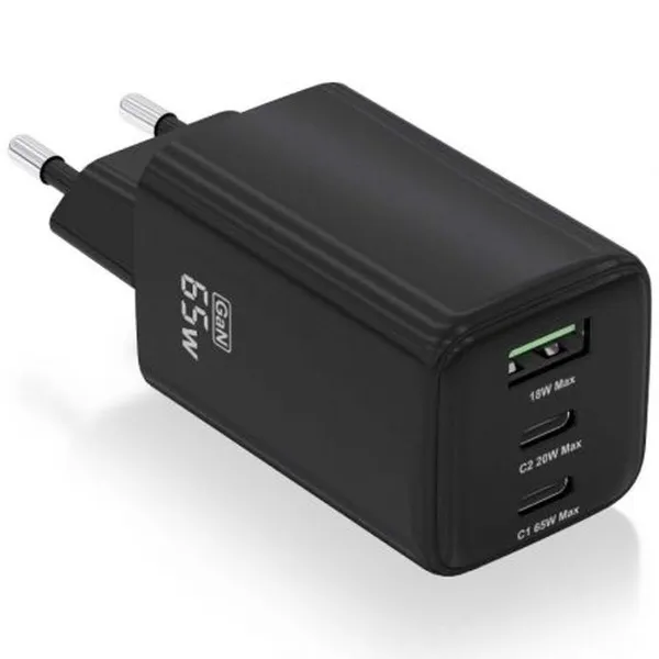 Sieninis įkroviklis Aisens ASCH-65W3P042-BK Juoda 65 W (1 vnt.)