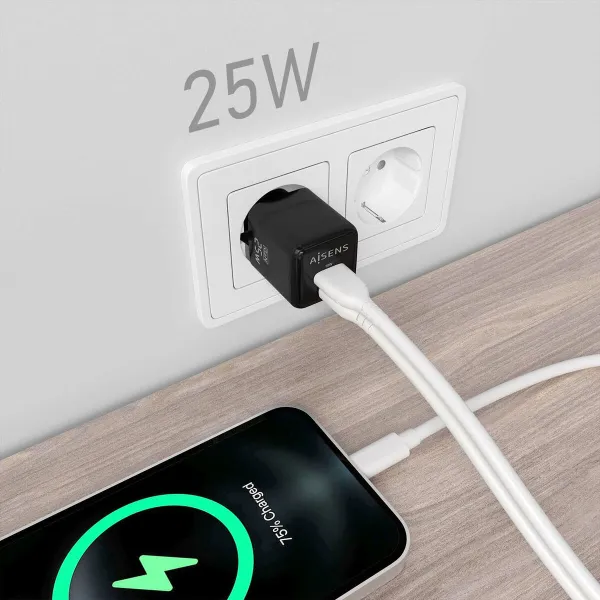Sieninis įkroviklis Aisens ASCH-25W2P015-BK Juoda 25 W