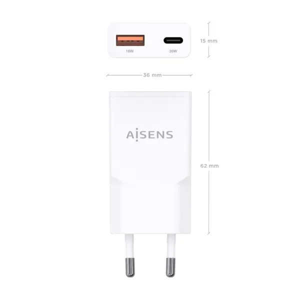Sieninis įkroviklis Aisens ASCH-30W2P046-W Balta 30 W