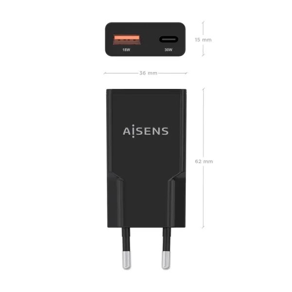 Sieninis įkroviklis Aisens ASCH-30W2P047-BK Juoda 30 W