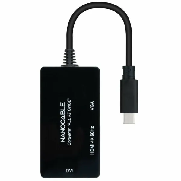 USB-C – VGA/HDMI/DVI adapteris NANOCABLE 10.16.4301-ALL Juoda 20 cm
