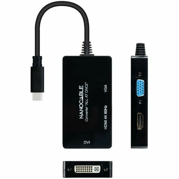 USB-C – VGA/HDMI/DVI adapteris NANOCABLE 10.16.4301-ALL Juoda 20 cm