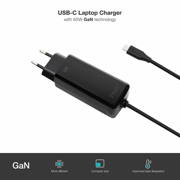 Nešiojamojo kompiuterio įkroviklis TooQ GAN USB-C PD 65W Cúbico 65 W