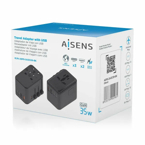 Сетевое зарядное устройство Aisens ASPS-2A3C09-BK 35 W Чёрный