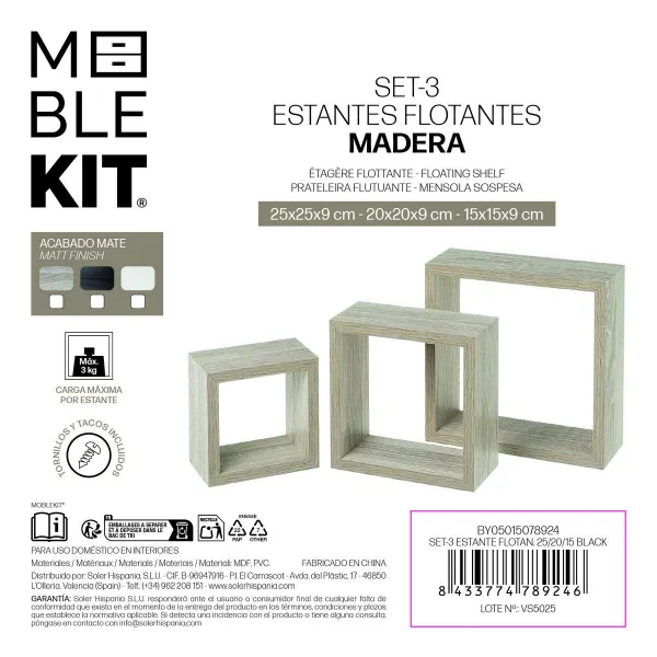 Shelves MobleKit Black 3 Pieces (4 Units)