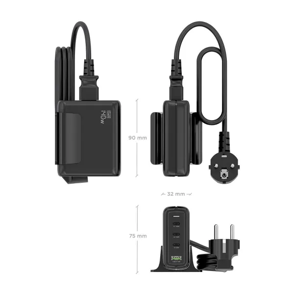 Sieninis įkroviklis Aisens GAN Juoda 140 W 50 W