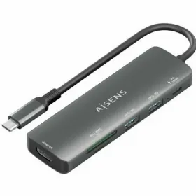 USB-keskitin Aisens USB-C DOCK 6 EN 1 GRIS Harmaa 100 W