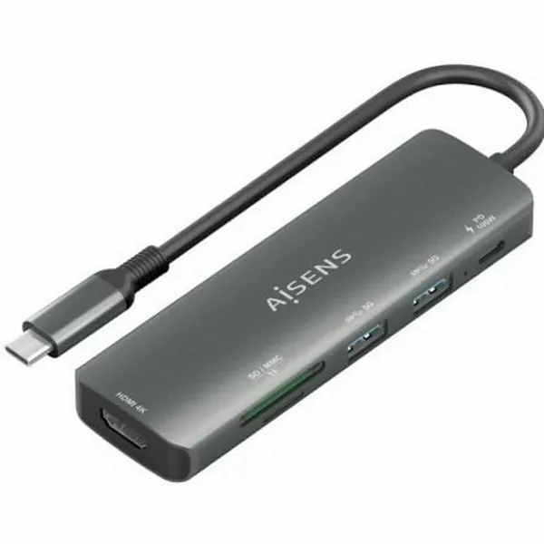 USB Centrmezgls Aisens USB-C DOCK 6 EN 1 GRIS Pelēks 100 W