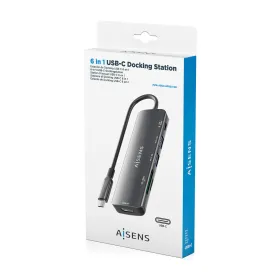 USB-keskitin Aisens USB-C DOCK 6 EN 1 GRIS Harmaa 100 W