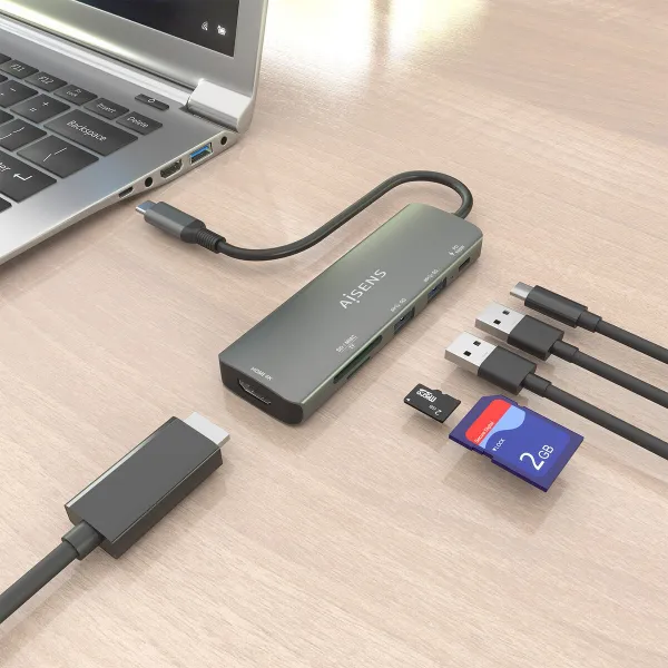 USB Centrmezgls Aisens USB-C DOCK 6 EN 1 GRIS Pelēks 100 W