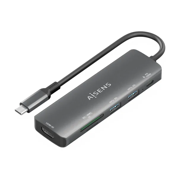 USB Centrmezgls Aisens USB-C DOCK 6 EN 1 GRIS Pelēks 100 W