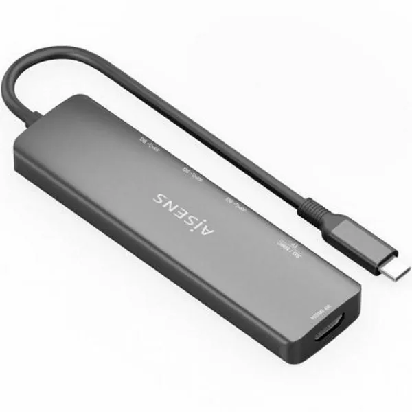 USB Centrmezgls Aisens USB-C DOCK 6 EN 1 Pelēks