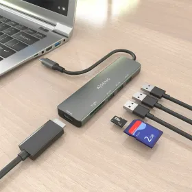 USB-keskitin Aisens USB-C DOCK 6 EN 1 Harmaa