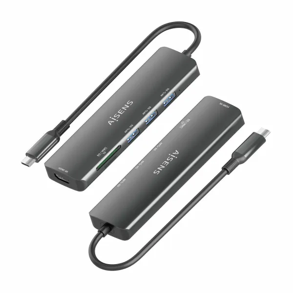 USB Centrmezgls Aisens USB-C DOCK 6 EN 1 Pelēks