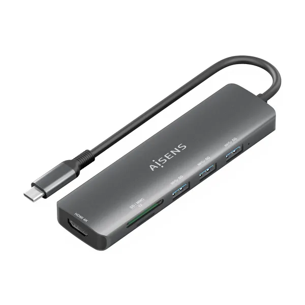 USB Centrmezgls Aisens USB-C DOCK 6 EN 1 Pelēks
