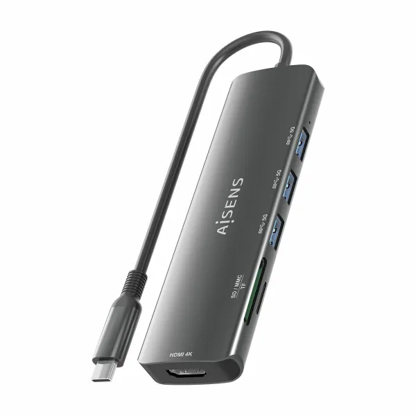 USB Centrmezgls Aisens USB-C DOCK 6 EN 1 Pelēks