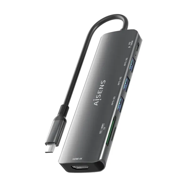 USB Centrmezgls Aisens 7 EN 1 Pelēks 100 W