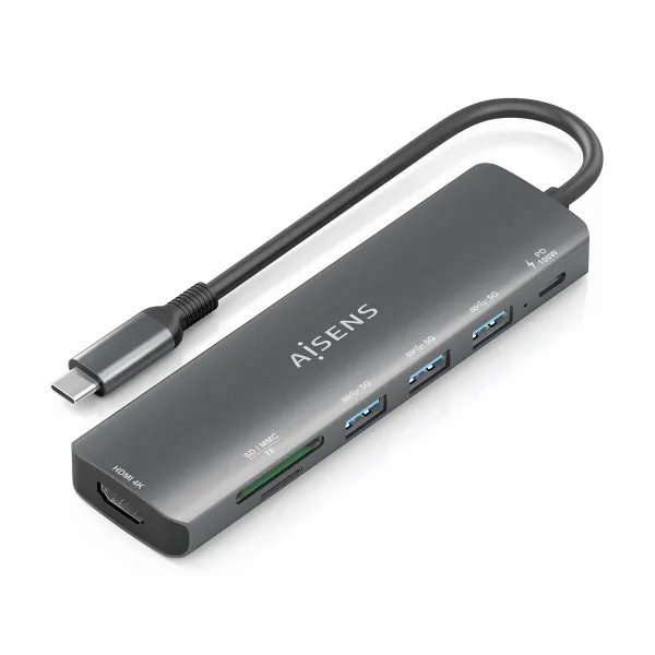 USB Centrmezgls Aisens 7 EN 1 Pelēks 100 W