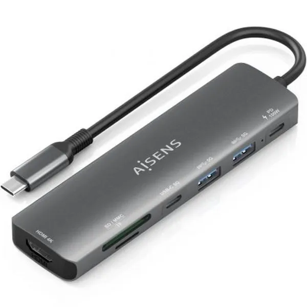 USB šakotuvas Aisens 7 EN 1 Pilka 100 W