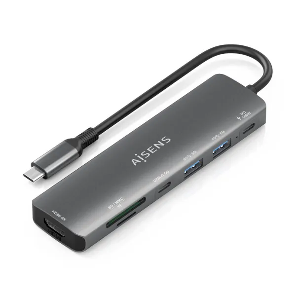 USB šakotuvas Aisens 7 EN 1 Pilka 100 W