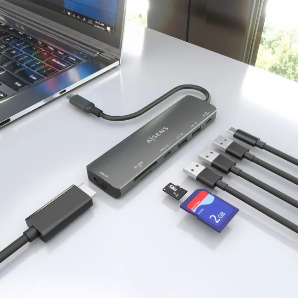 USB šakotuvas Aisens 7 EN 1 Pilka 100 W