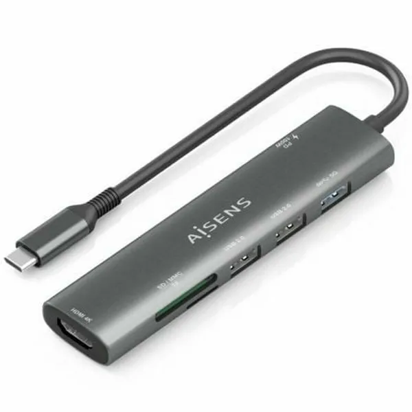 USB Centrmezgls Aisens 7 EN 1 Pelēks 100 W