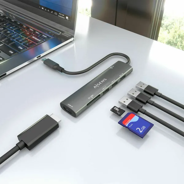 USB Centrmezgls Aisens 7 EN 1 Pelēks 100 W