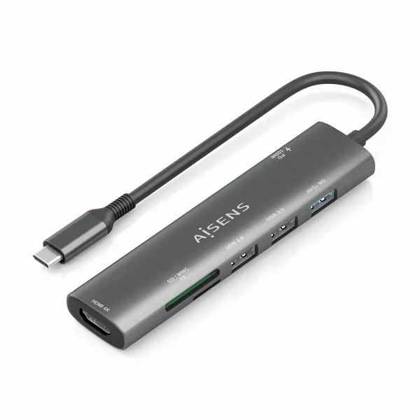 USB Centrmezgls Aisens 7 EN 1 Pelēks 100 W