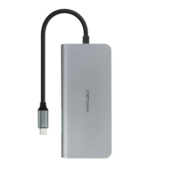 USB-keskitin NANOCABLE Hub 8en1 Harmaa 18 cm
