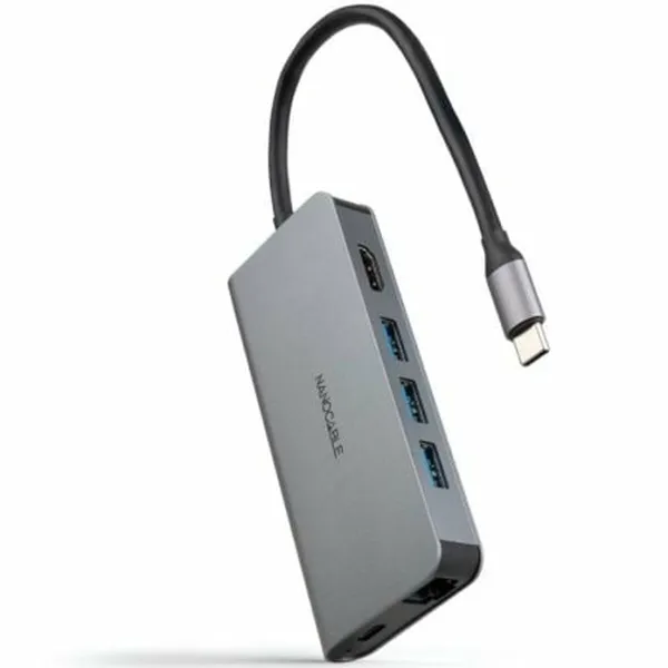 USB-keskitin NANOCABLE Hub 8en1 Harmaa 18 cm