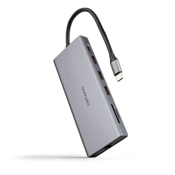 USB-keskitin NANOCABLE Hub 12en1 Harmaa 18 cm