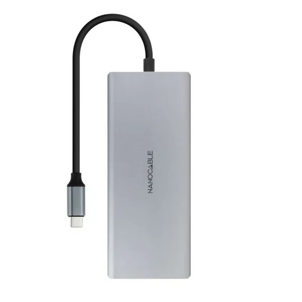 USB-keskitin NANOCABLE Hub 12en1 Harmaa 18 cm