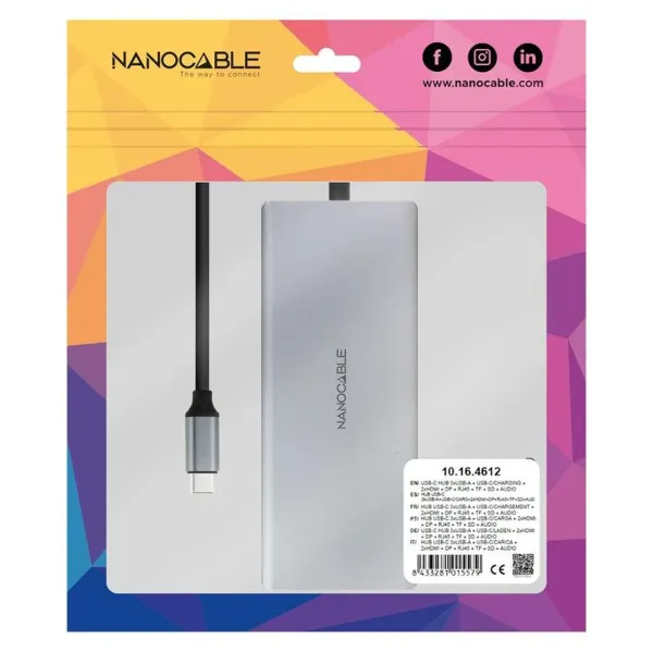USB-keskitin NANOCABLE Hub 12en1 Harmaa 18 cm
