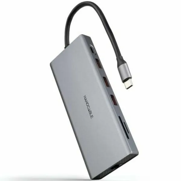 USB-keskitin NANOCABLE Hub 12en1 Harmaa 18 cm