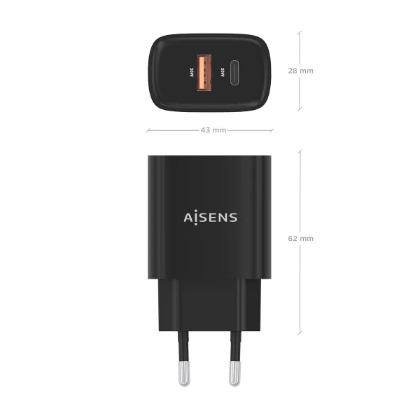 Sieninis įkroviklis Aisens A110-0953 Juoda 30 W