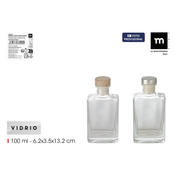 Glass Bottle La Mediterránea Glass Rectangular 100 ml (24 Units)