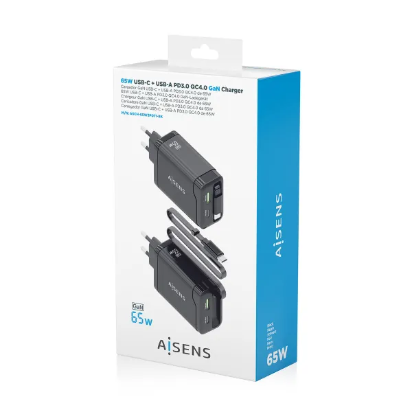 Сетевое зарядное устройство Aisens ASCH-65W3P071-BK Чёрный