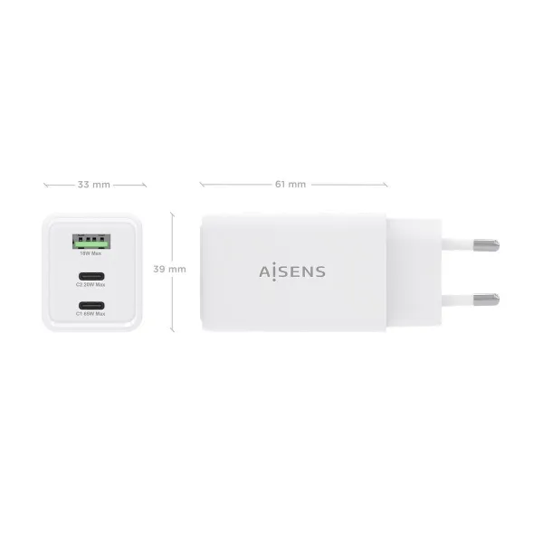 Сетевое зарядное устройство Aisens ASCH-65W3P072-W Белый