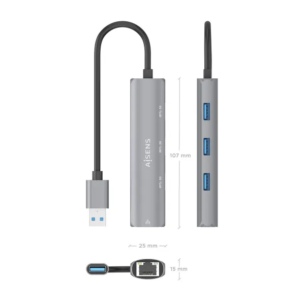 USB-разветвитель Aisens ASUC-4P034-GR Серый