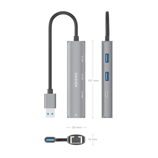 USB Centrmezgls Aisens ASUC-4P035-GR Pelēks