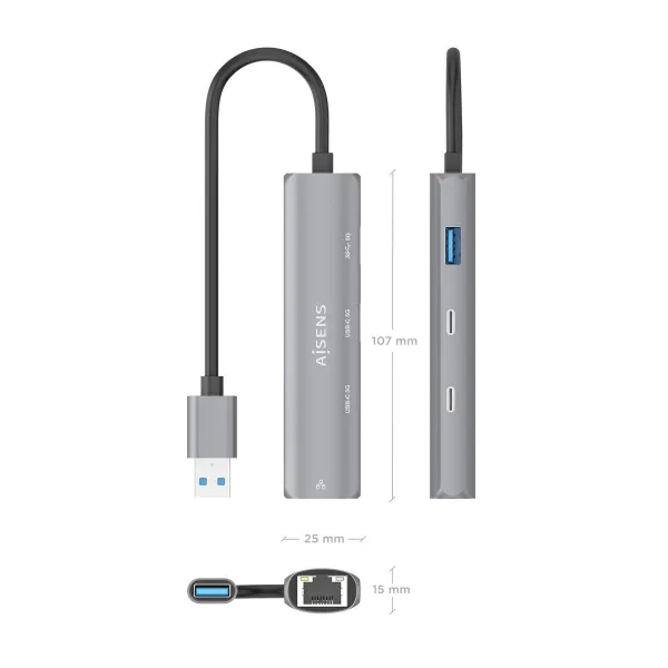 USB Centrmezgls Aisens ASUC-4P036-GR Pelēks