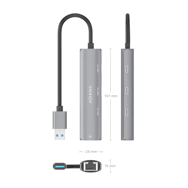 USB Centrmezgls Aisens ASUC-4P037-GR Pelēks