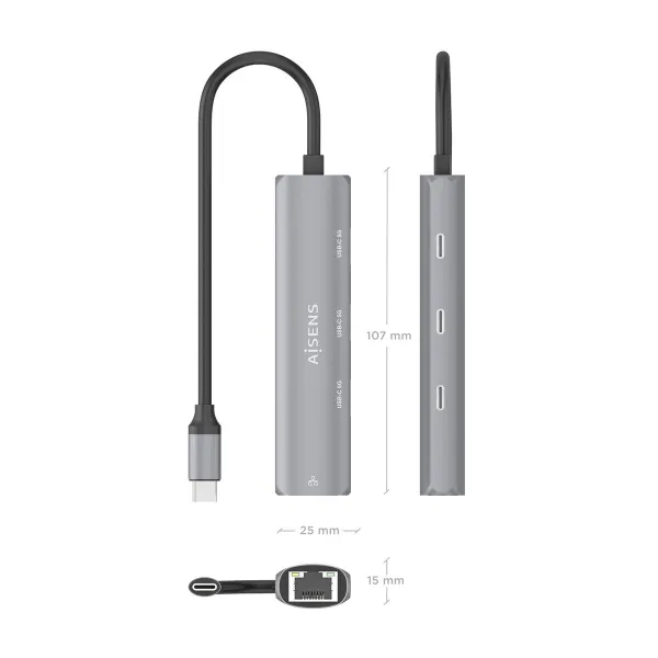 USB Centrmezgls Aisens ASUC-4P041-GR Pelēks