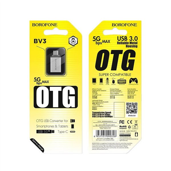 Adapter Borofone BV3 Type-C OTG grey