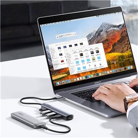 Adapteris Ugreen CM417 USB-C to 4xUSB-A + HDMI pilkas