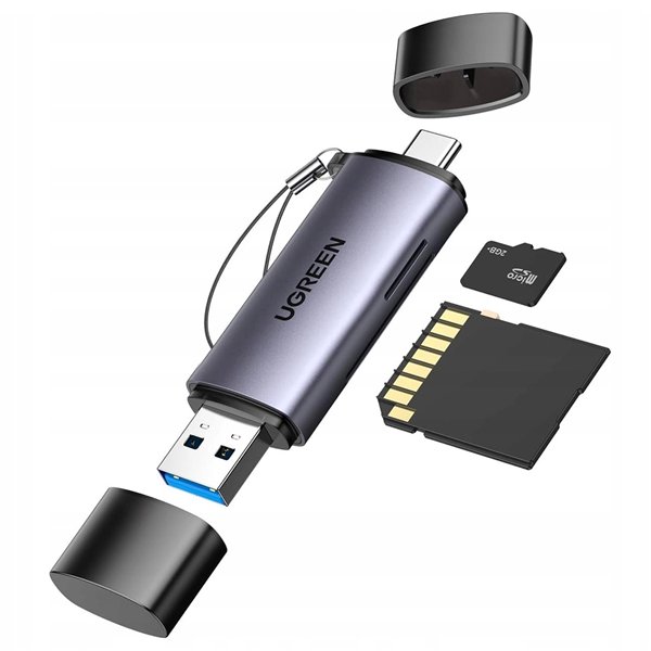 Memory card reader Ugreen CM185 USB-A 3.0/USB-C 3.1 to TF/SD (50706) grey