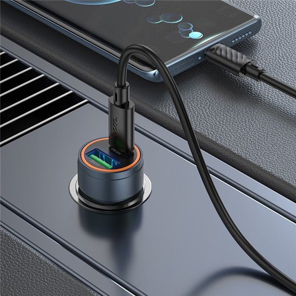 Car charger Hoco Z57A 30W USB-C/USB-A + USB-C to USB-C cable 1.0m grey