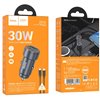 Car charger Hoco Z57A 30W USB-C/USB-A + USB-C to USB-C cable 1.0m grey