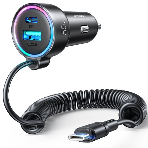 Car charger Joyroom JR-CL07 3-in-1 USB/Type-C 55W + Type-C 1.5m black